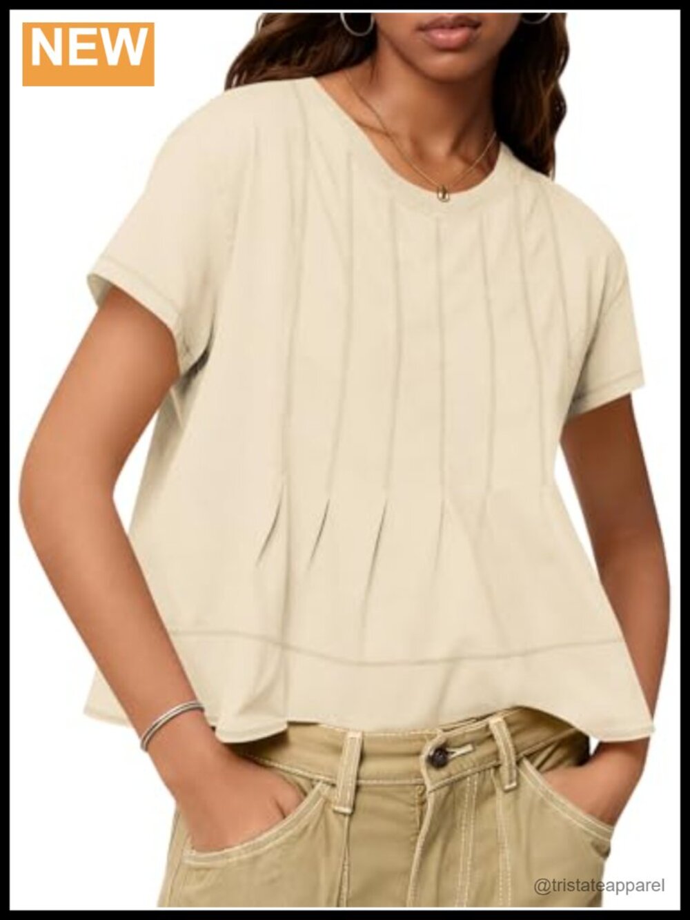 Womens Babydoll Peplum Top Short Sleeve Cropped T-Shirt Loose Fit